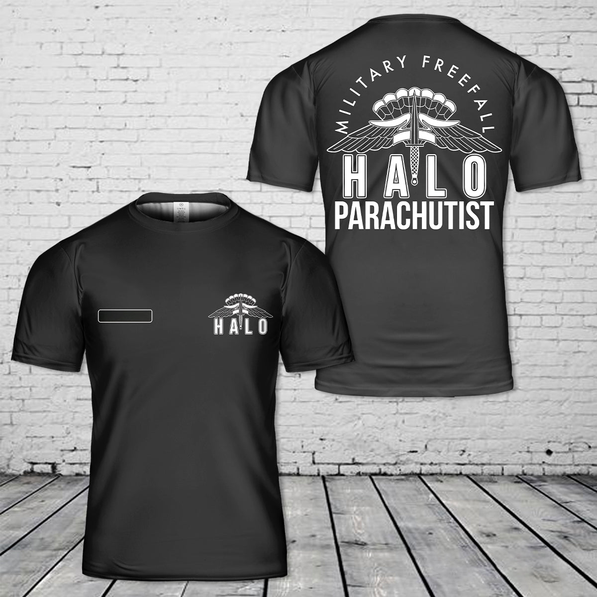 Custom Name US Army Military Freefall Parachutist HALO T-Shirt 3D