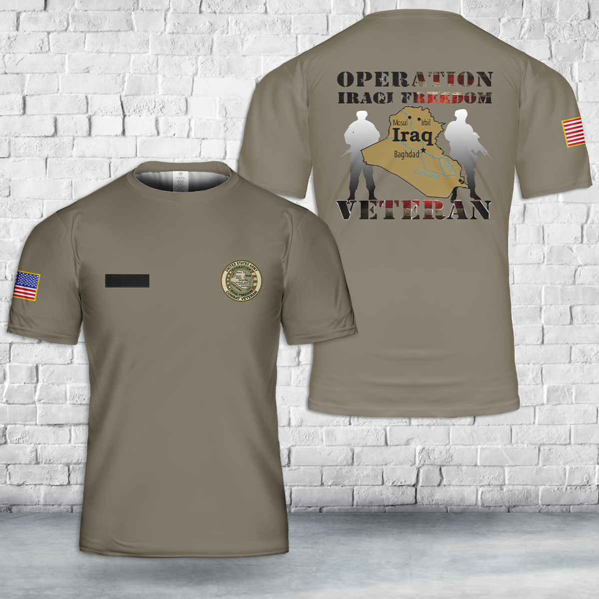 Custom Name US Army Operation Iraqi Freedom Combat Veteran T-Shirt 3D