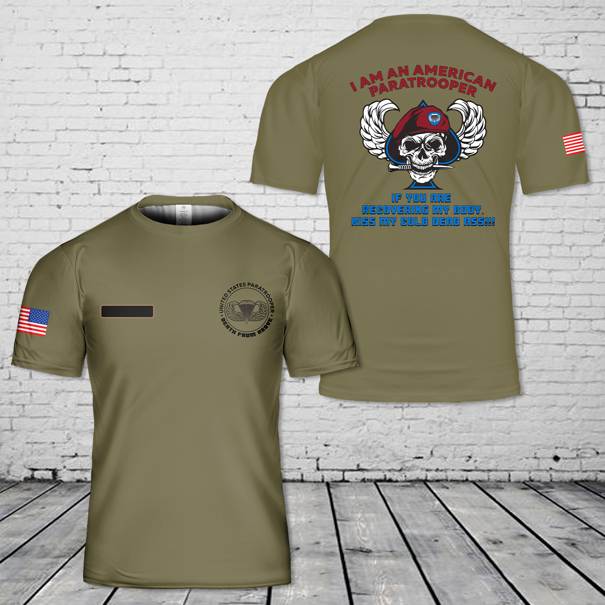 Custom Name US Army Paratrooper 82nd Airborne 101st Fort Bragg Benning Campbell T-Shirt 3D