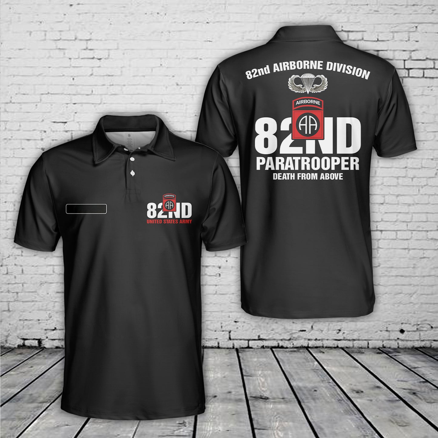 Custom Name US Army Paratrooper 82nd Airborne Division All American Death From Above Polo Shirt