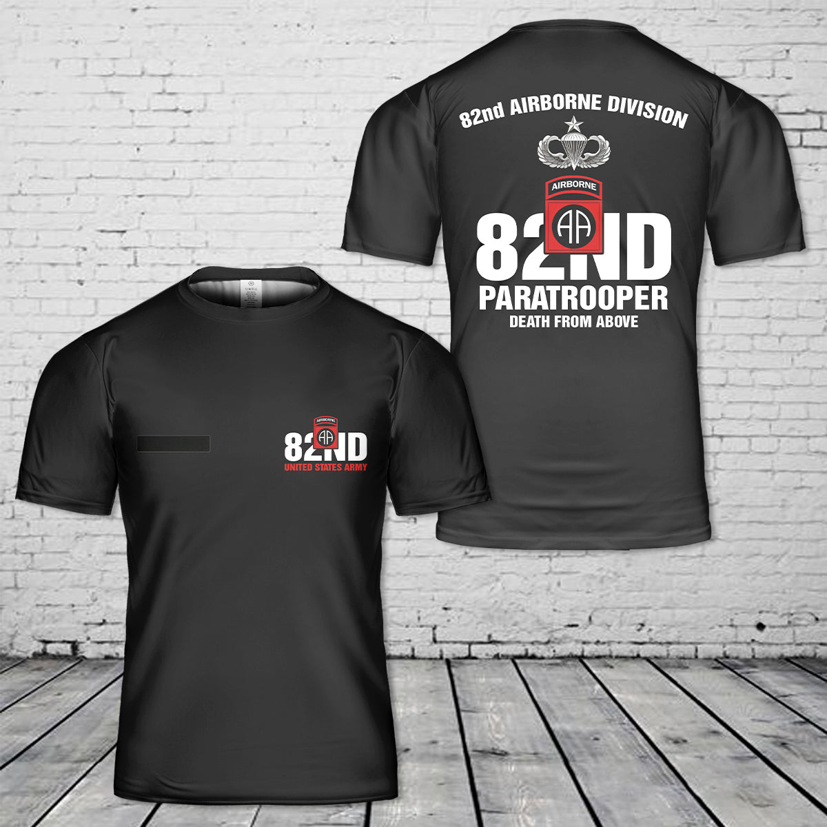 Custom Name US Army Paratrooper 82nd Airborne Division All American Death From Above Senior Parachutist Badge T-Shirt 3D