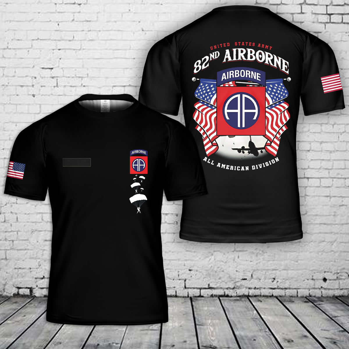 Custom Name US Army Paratrooper 82nd Airborne Division T-Shirt 3D