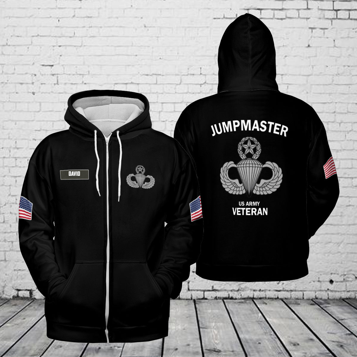 Custom Name US Army Paratrooper Veteran Jump Master AOP Zip Hoodie