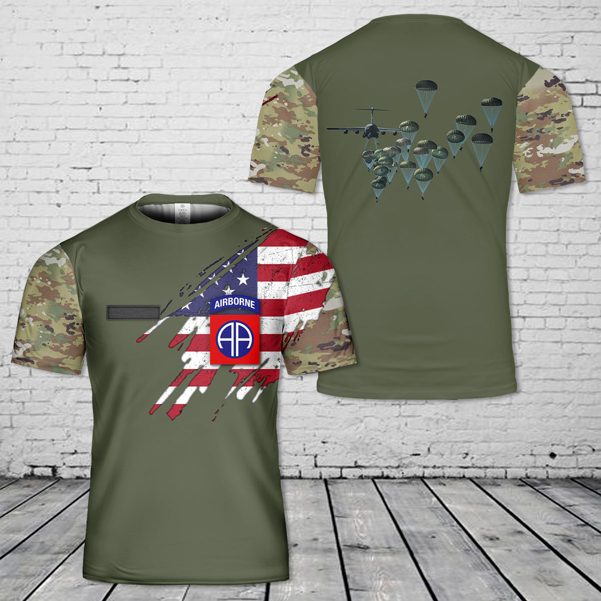 Custom Name US Army Paratroopers With The 82nd Airborne Division Parachute T-Shirt 3D