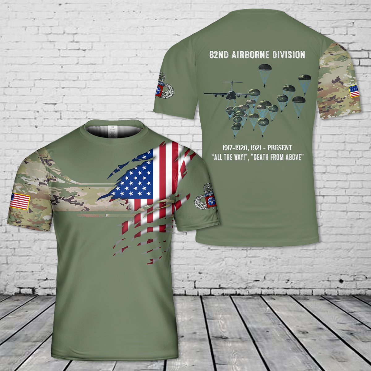 Custom Name US Army Paratroopers With The 82nd Airborne Division Parachute T-Shirt 3D