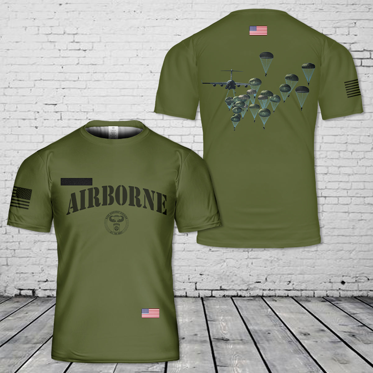 Custom Name US Army Paratroopers With The 82nd Airborne Division Parachute T-Shirt 3D