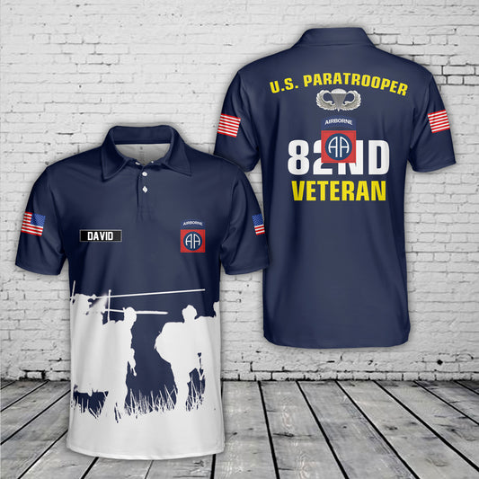 Custom Name US Army Paratroopers With The 82nd Airborne Division Parachute Veteran Polo Shirt