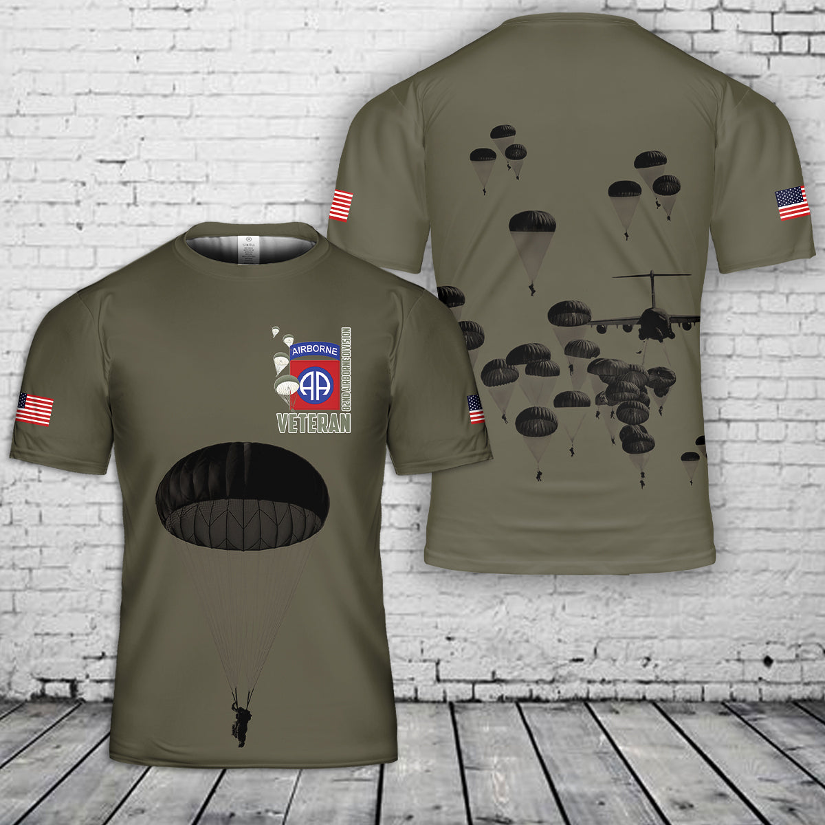 Custom Name US Army Paratroopers With The 82nd Airborne Division Parachute Veteran T-Shirt 3D