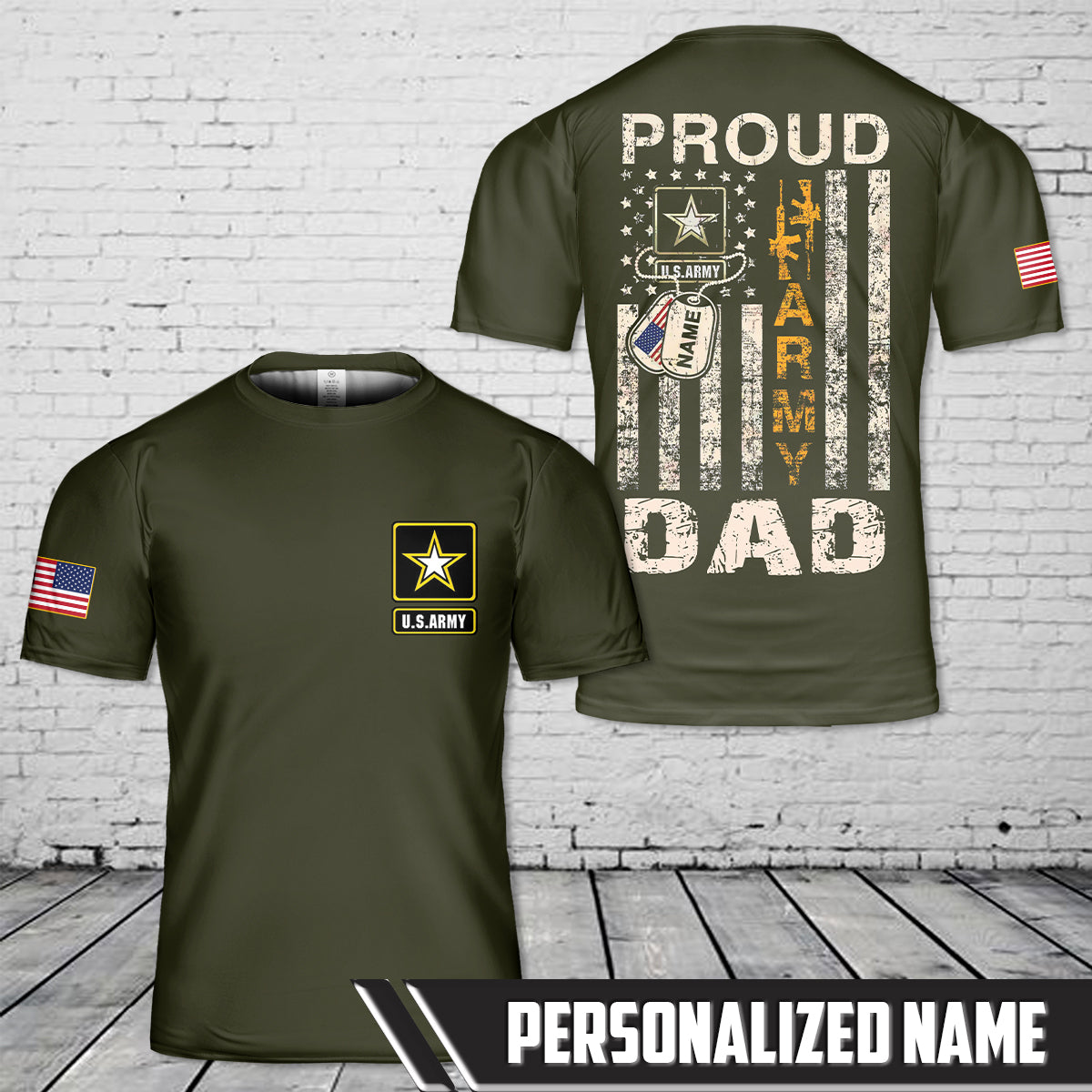 Custom Name US Army Proud Dad 3D T-Shirt