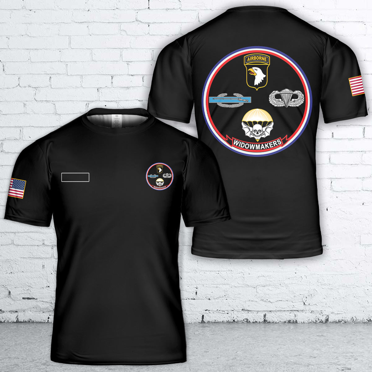 Custom Name US Army Ranger 101st Airborne Widowmakers CIB Parachutist Jump Wings T-Shirt 3D