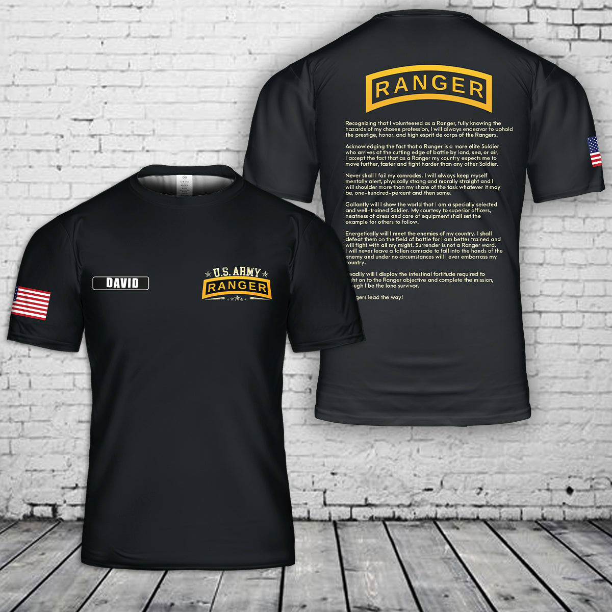 Custom Name US Army Ranger Tab - Airborne Ranger Veteran 3D T-Shirt