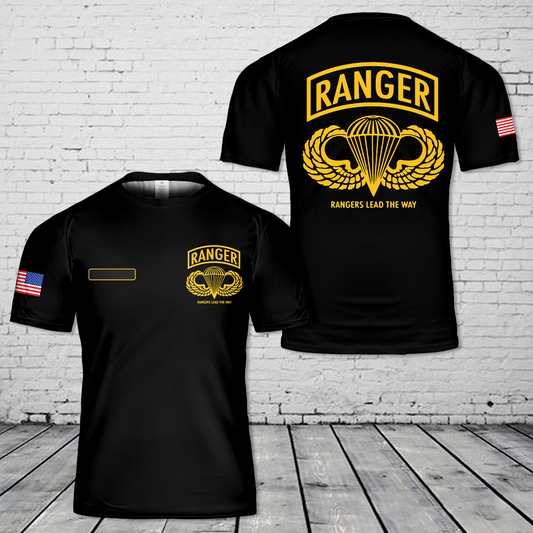 Custom Name US Army Rangers Tab Airborne T-Shirt 3D