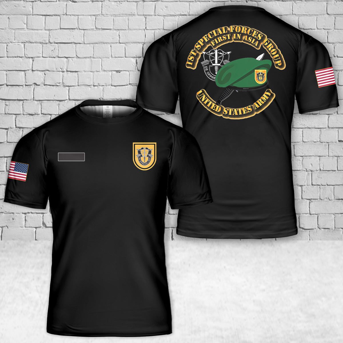 Custom Name US Army SOF - 1st SFG - Beret Dagger T-Shirt 3D