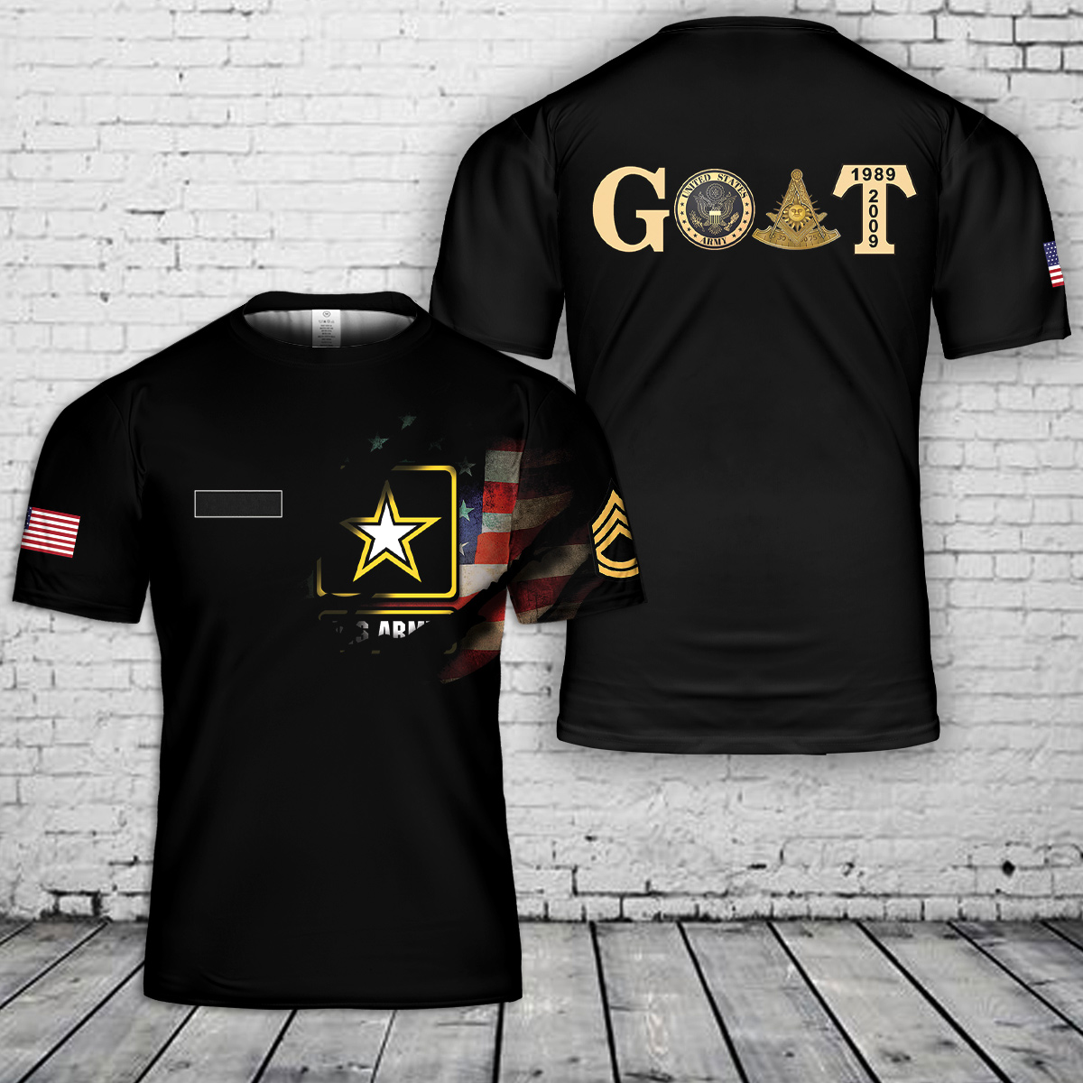 Custom Name US Army Sergeant First Class Mason Black 3D T-Shirt
