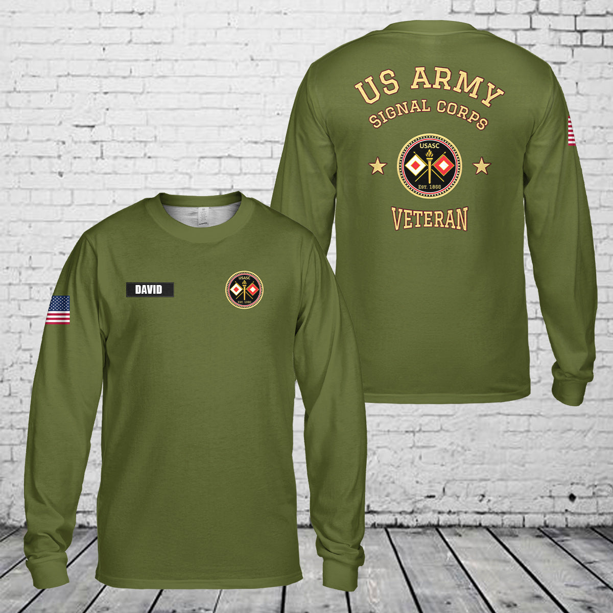 Custom Name US Army Signal Corps Veteran Long Sleeve Shirt