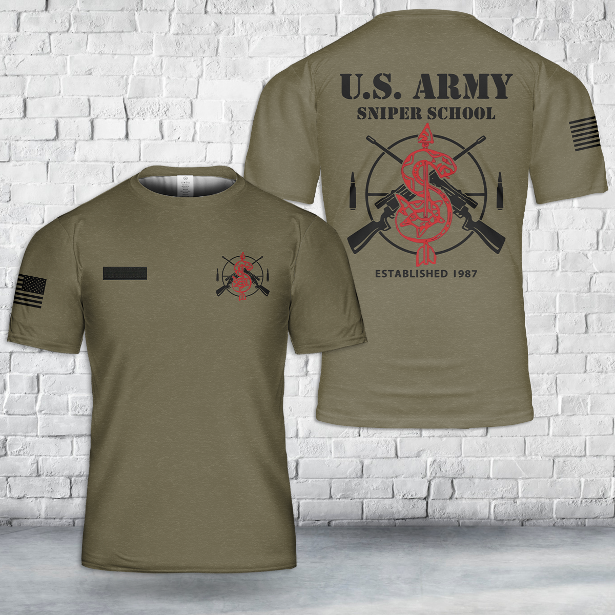 Custom Name US Army Sniper School T-Shirt 3D
