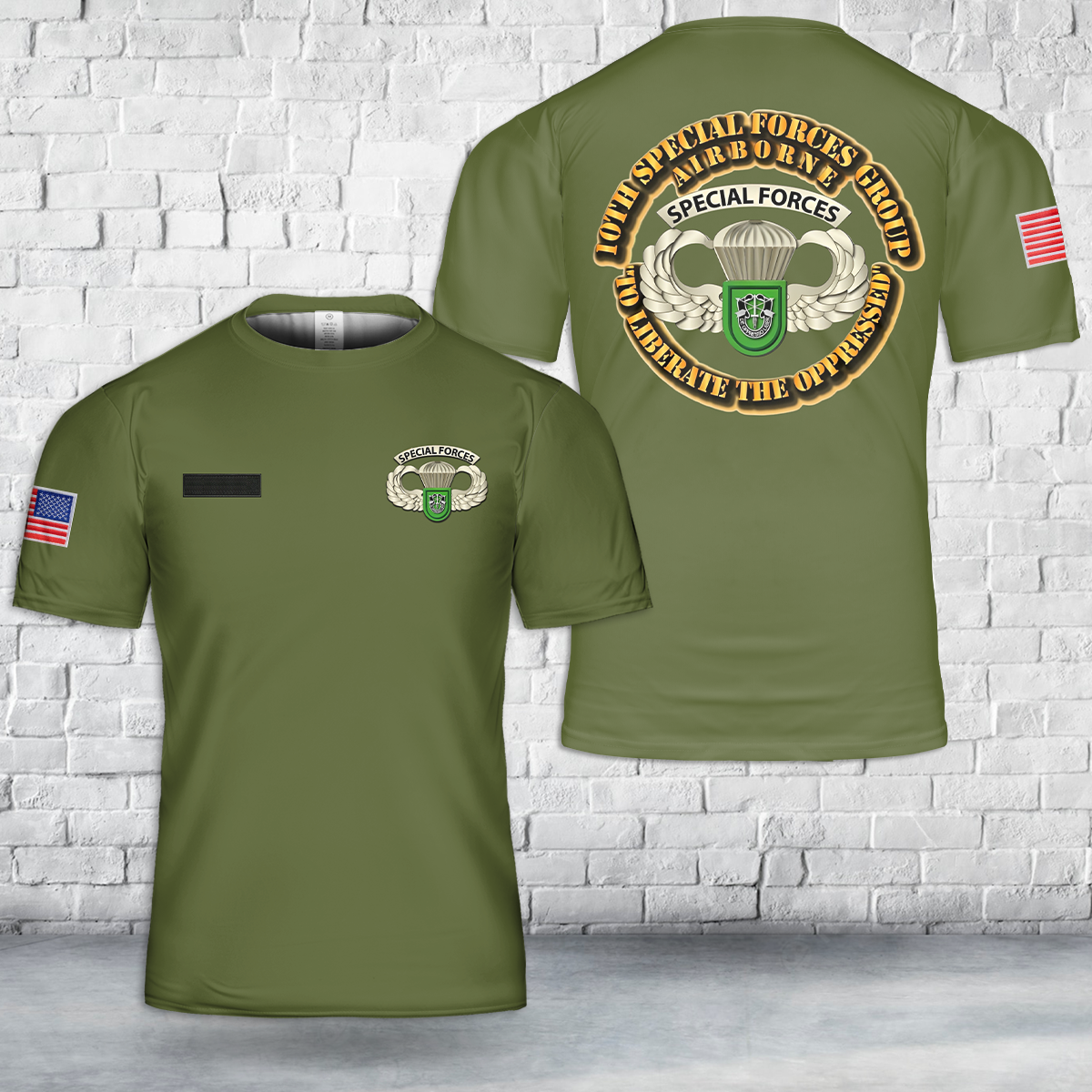 Custom Name US Army Special 10th Special Forces Group (10th SFG)(A)) Airborne Badge T-Shirt 3D