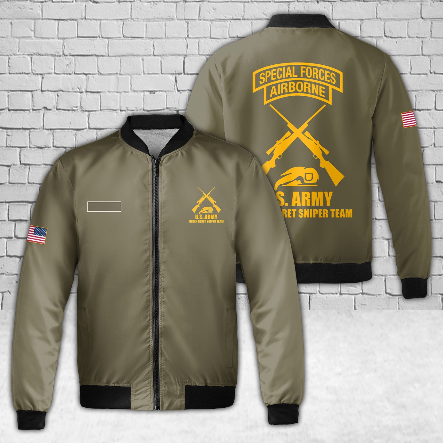 Custom Name US Army Special Force Sniper AOP Fleece Bomber Jacket