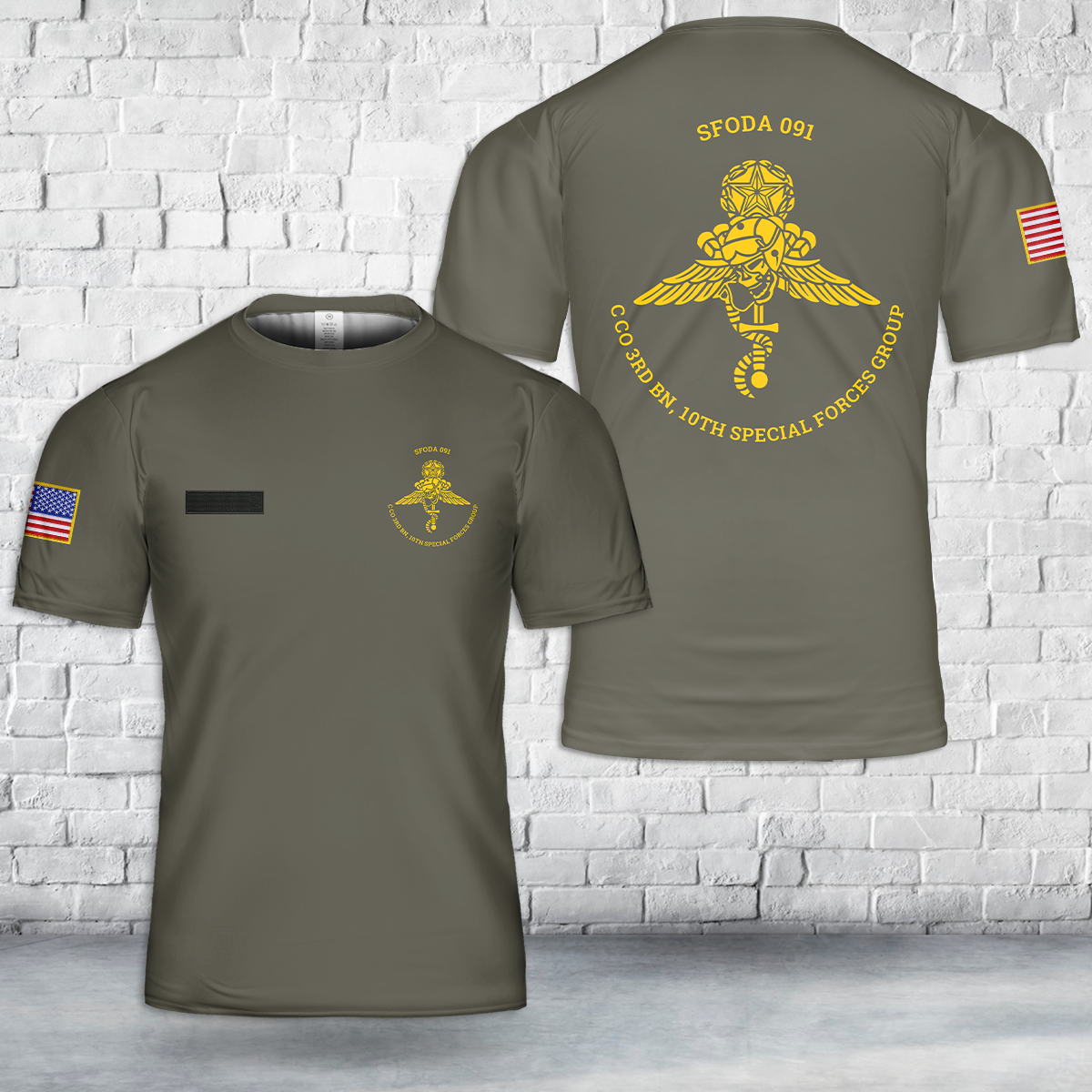 Custom Name US Army Special Forces 10th SFG ODA 091 3rd Bn Charlie Co T-Shirt 3D