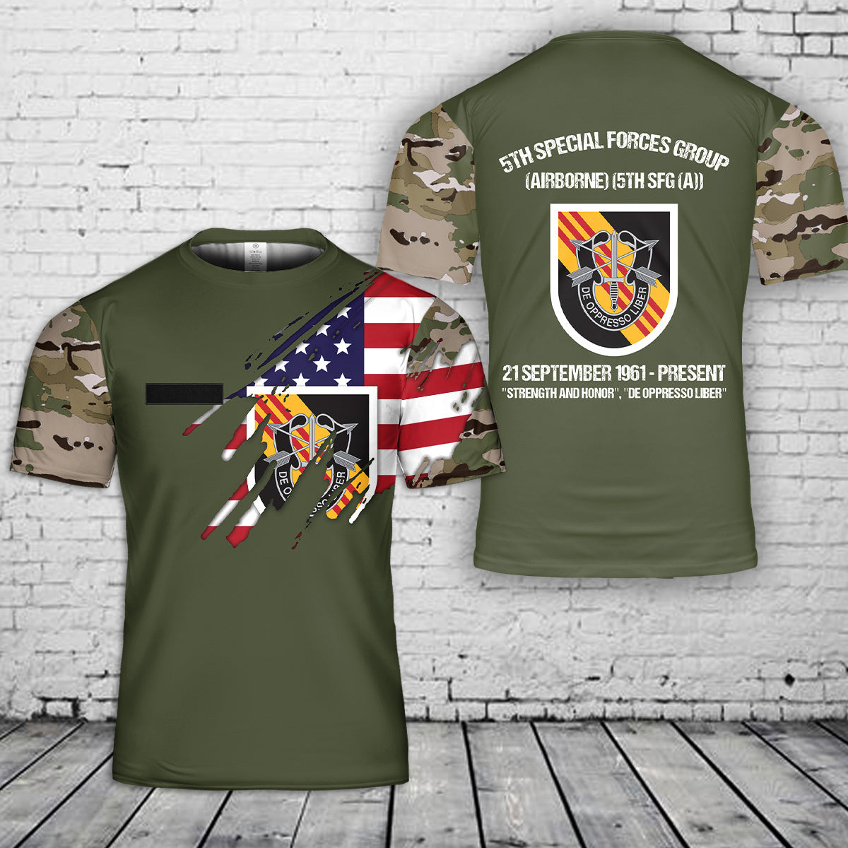 Custom Name US Army Special Forces 5th Special Forces Group (Airborne) (5th SFG (A)) T-Shirt 3D