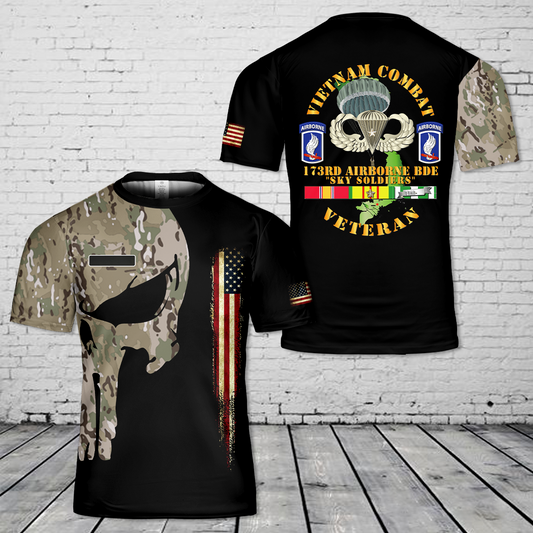Custom Name US Army Vietnam Combat Infantry Veteran With 173rd Airborne Bde SSI V1 T-Shirt 3D