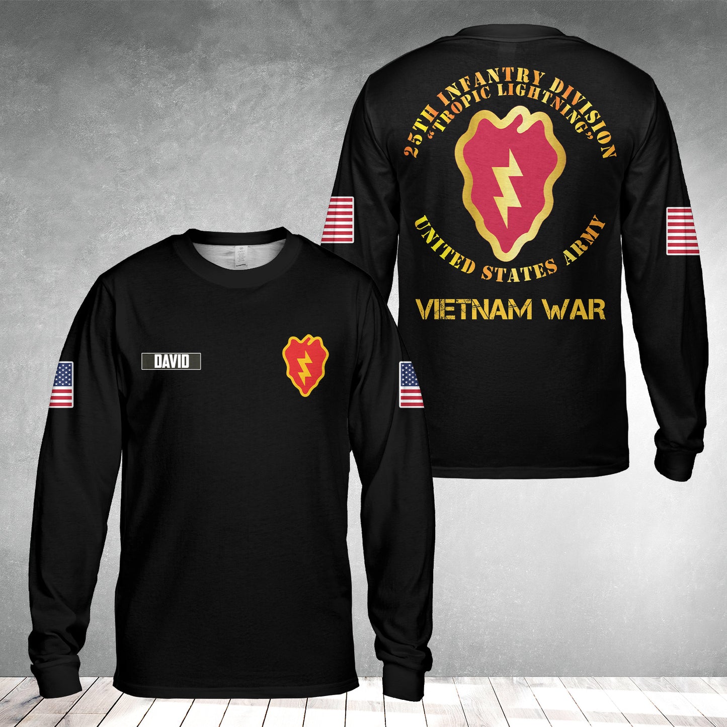 Custom Name US Army Vietnam Combat Veteran 25th Infantry Division Long Sleeve Shirt