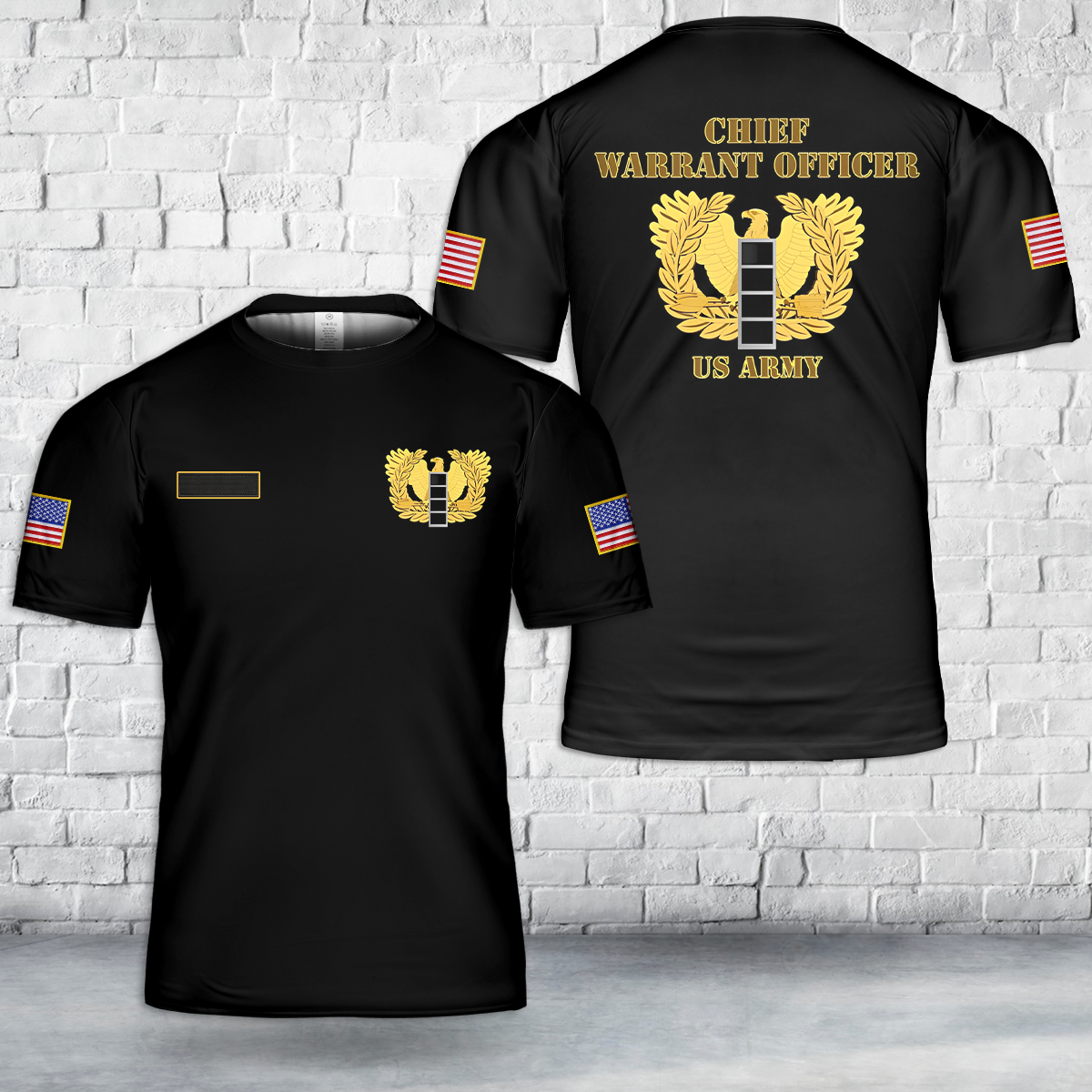 Custom Name US Army Chief Warrant Officer CW4 Eagle Rising Badge T-Shirt 3D
