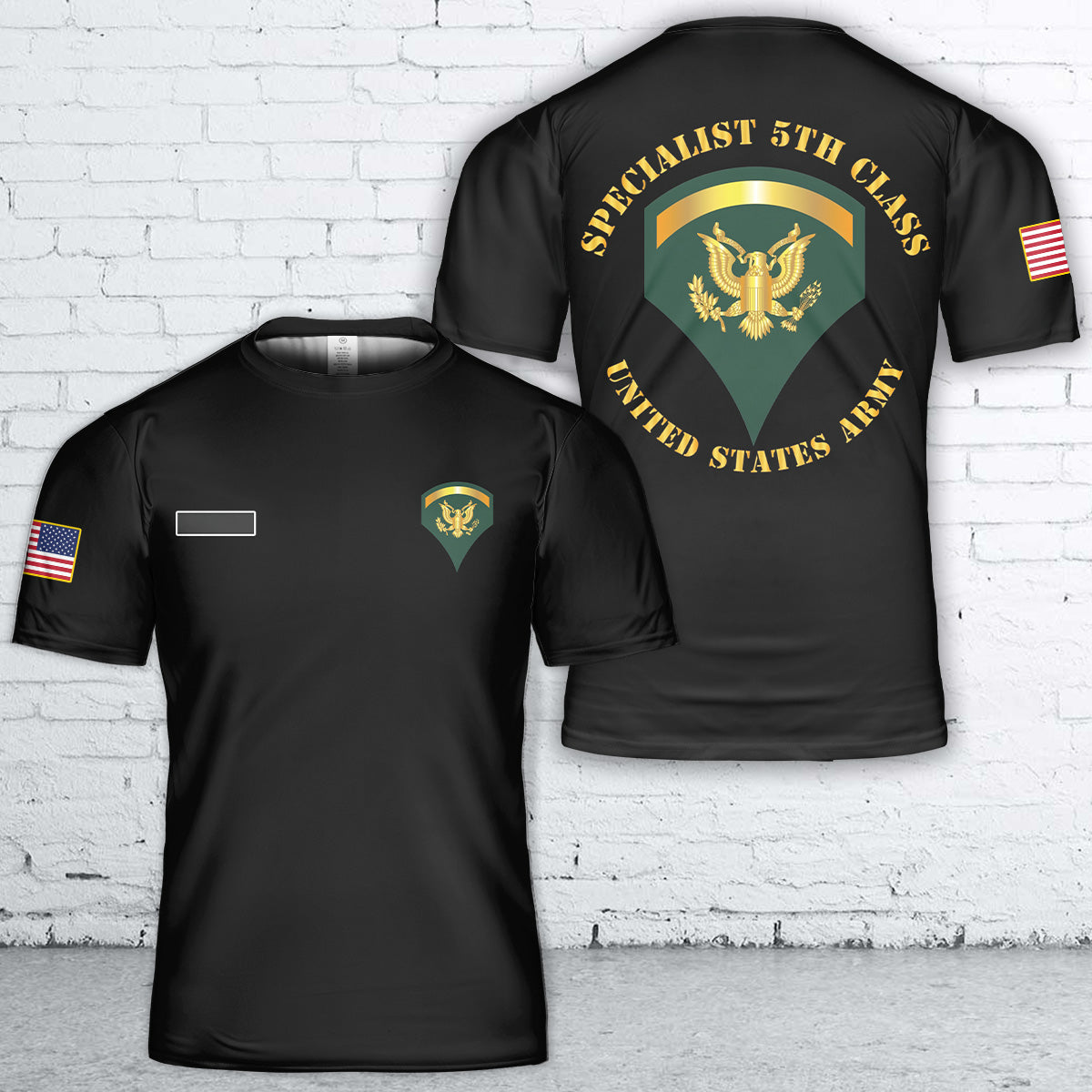 Custom Name US Army Specialist 5th Class T-Shirt 3D