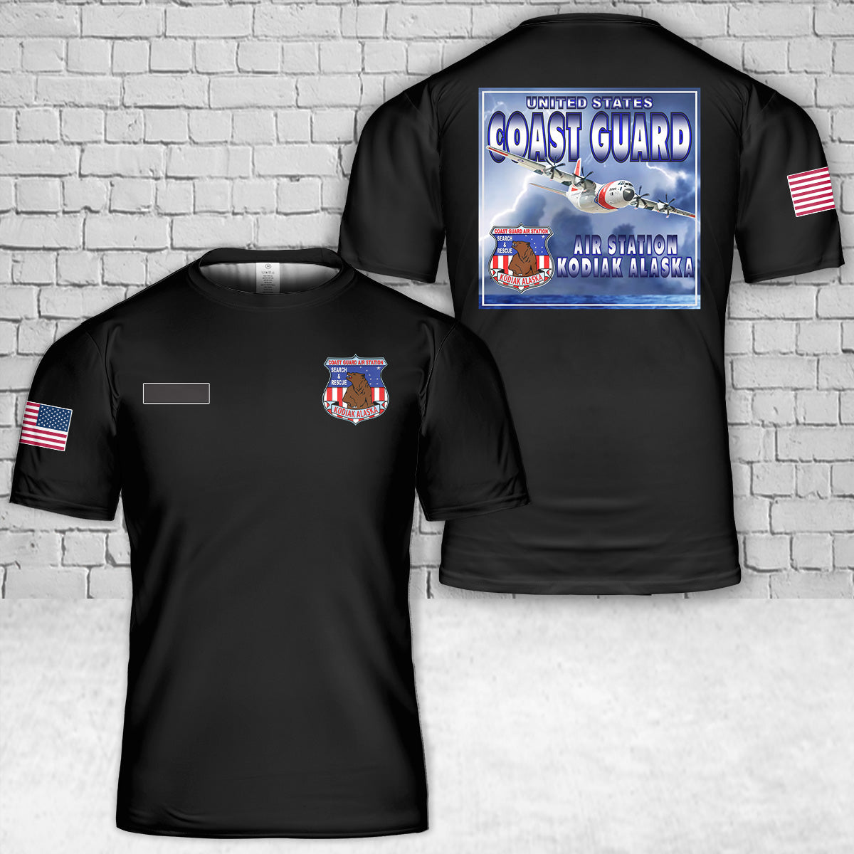 Custom Name US Coast Guard Air Station Kodiak Alaska T-Shirt 3D