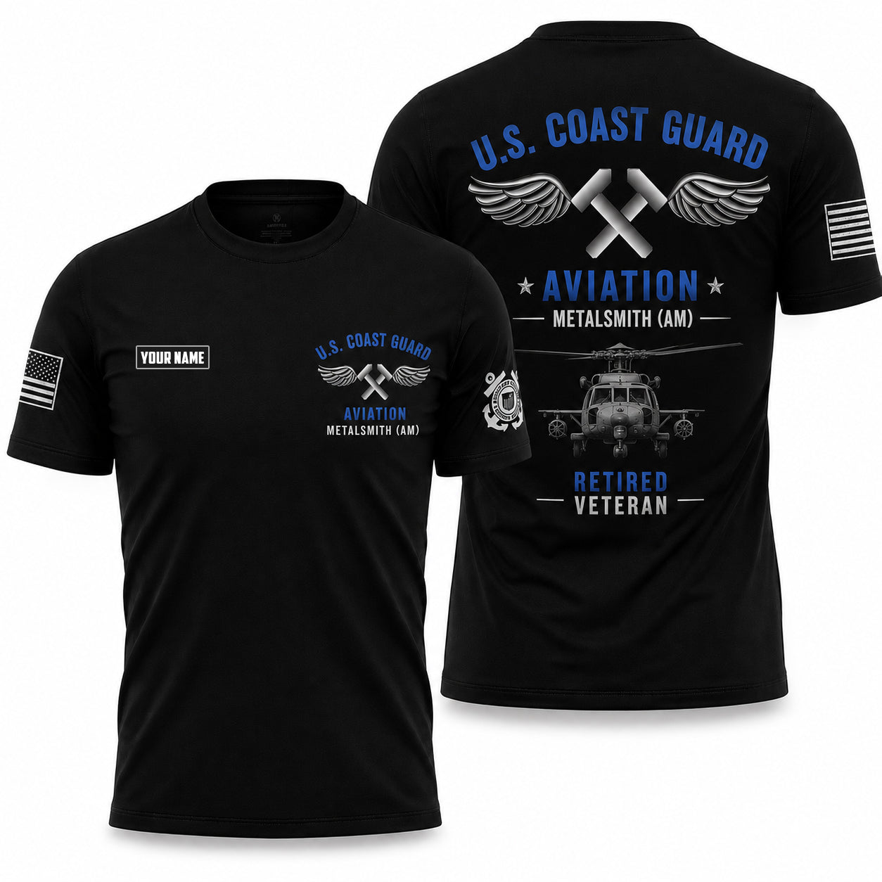 Custom Name US Coast Guard Aviation Metalsmith AM Retired Veteran 3D T-Shirt