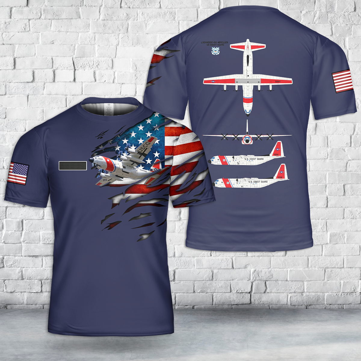 Custom Name US Coast Guard Lockheed C-130 Hercules T-Shirt 3D