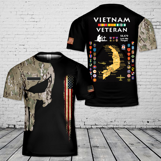 Custom Name US Military Units Vietnam Veteran T-Shirt 3D