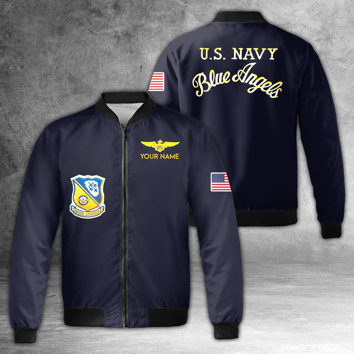 Custom Name US Navy Blue Angels 3D Bomber Jacket