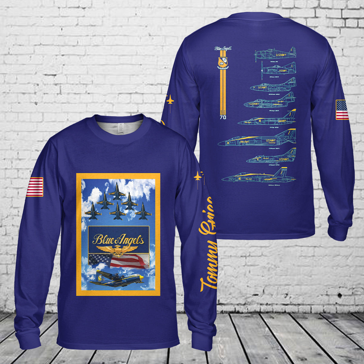 Custom Name US Navy Blue Angels Chronology 70th Long Sleeve Shirt