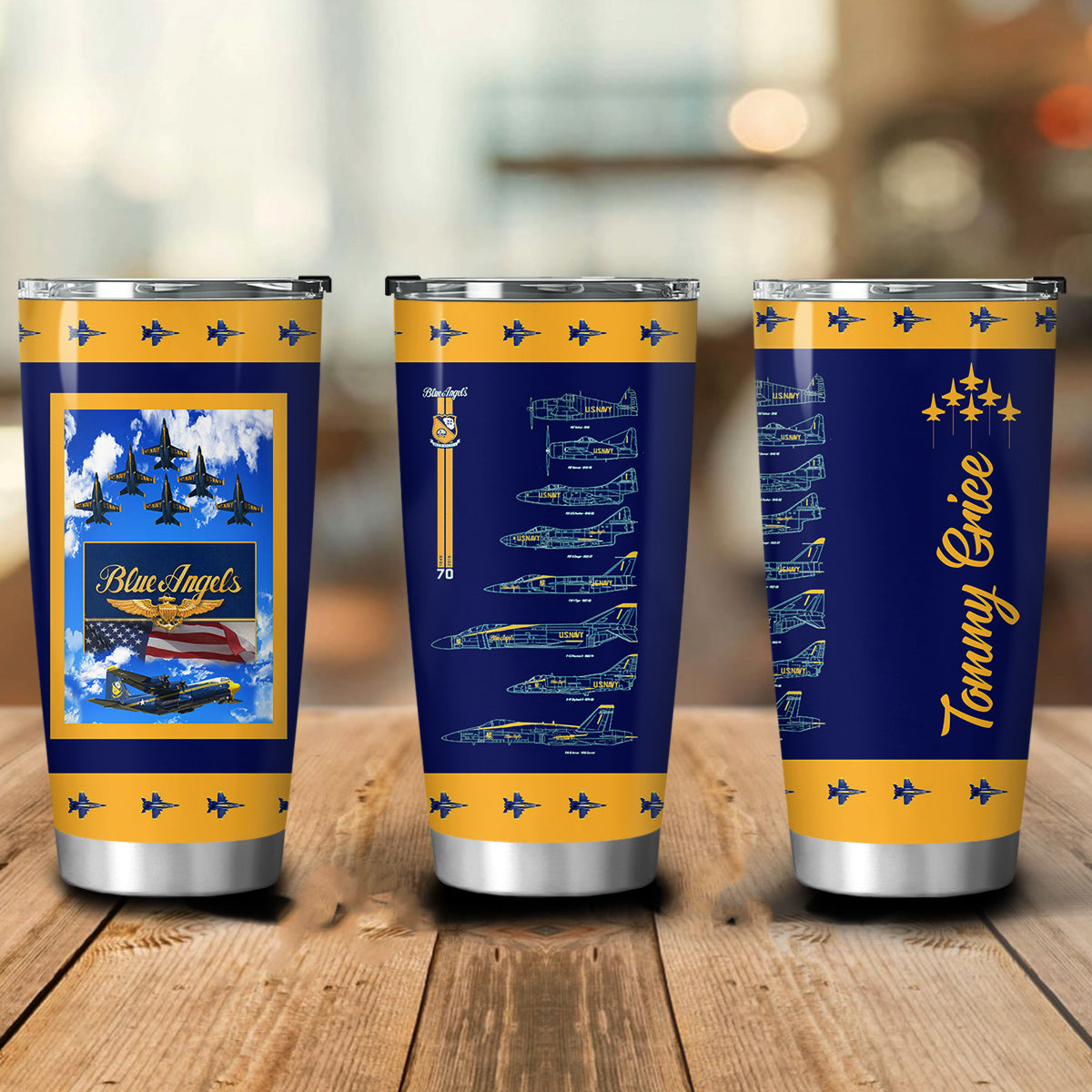 Custom Name US Navy Blue Angels Chronology 70th Tumbler 20oz