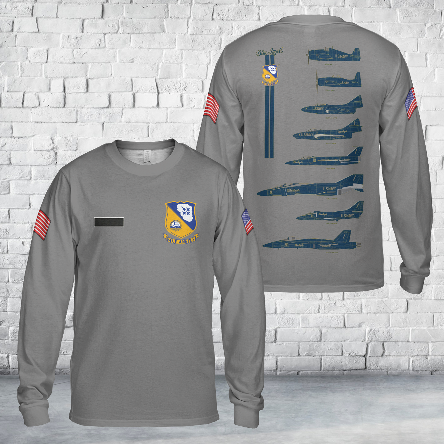Custom Name US Navy Blue Angels History Long Sleeve Shirt