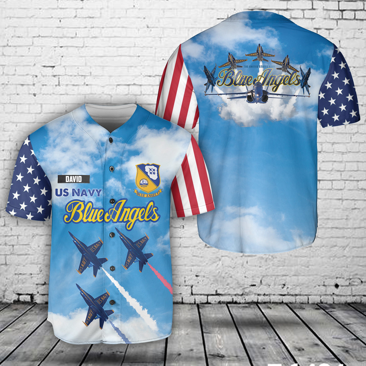 Custom Name US Navy Blue Angels, 4th Of July Baseball Jersey