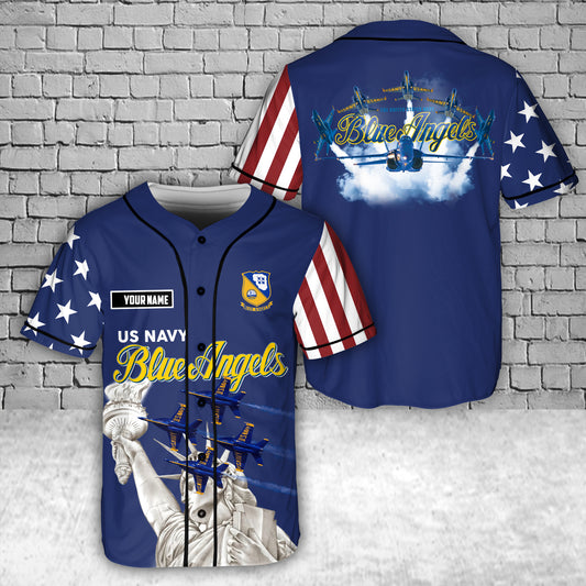 Custom Name US Navy Blue Angels, 4th Of July Baseball Jersey