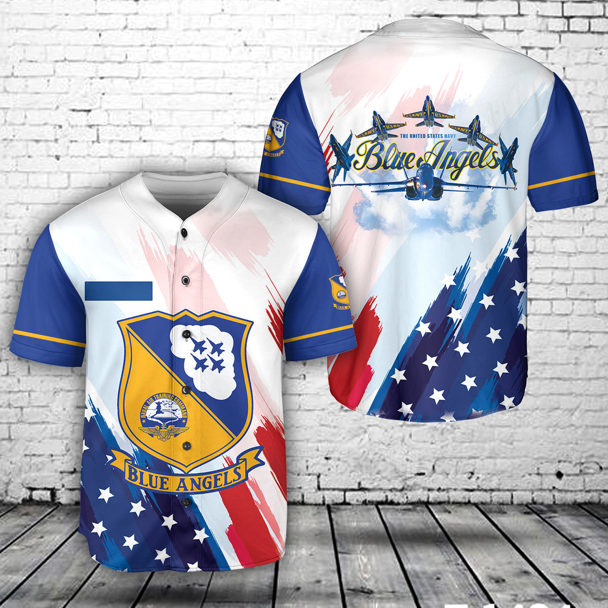 Custom Name US Navy Blue Angles American Flag 4th Of July Baseball Jersey