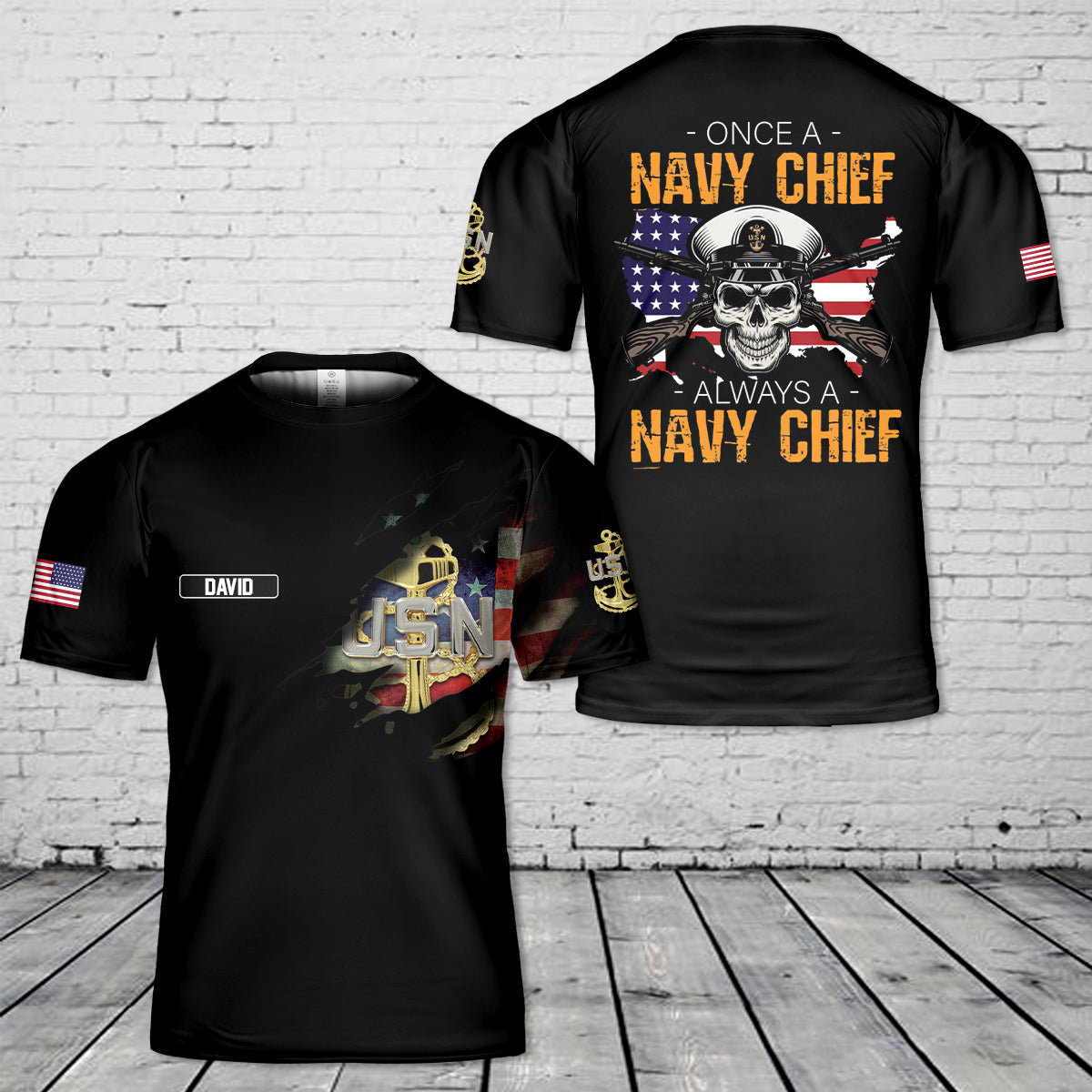 Custom Name US Navy Chief 3D T-Shirt