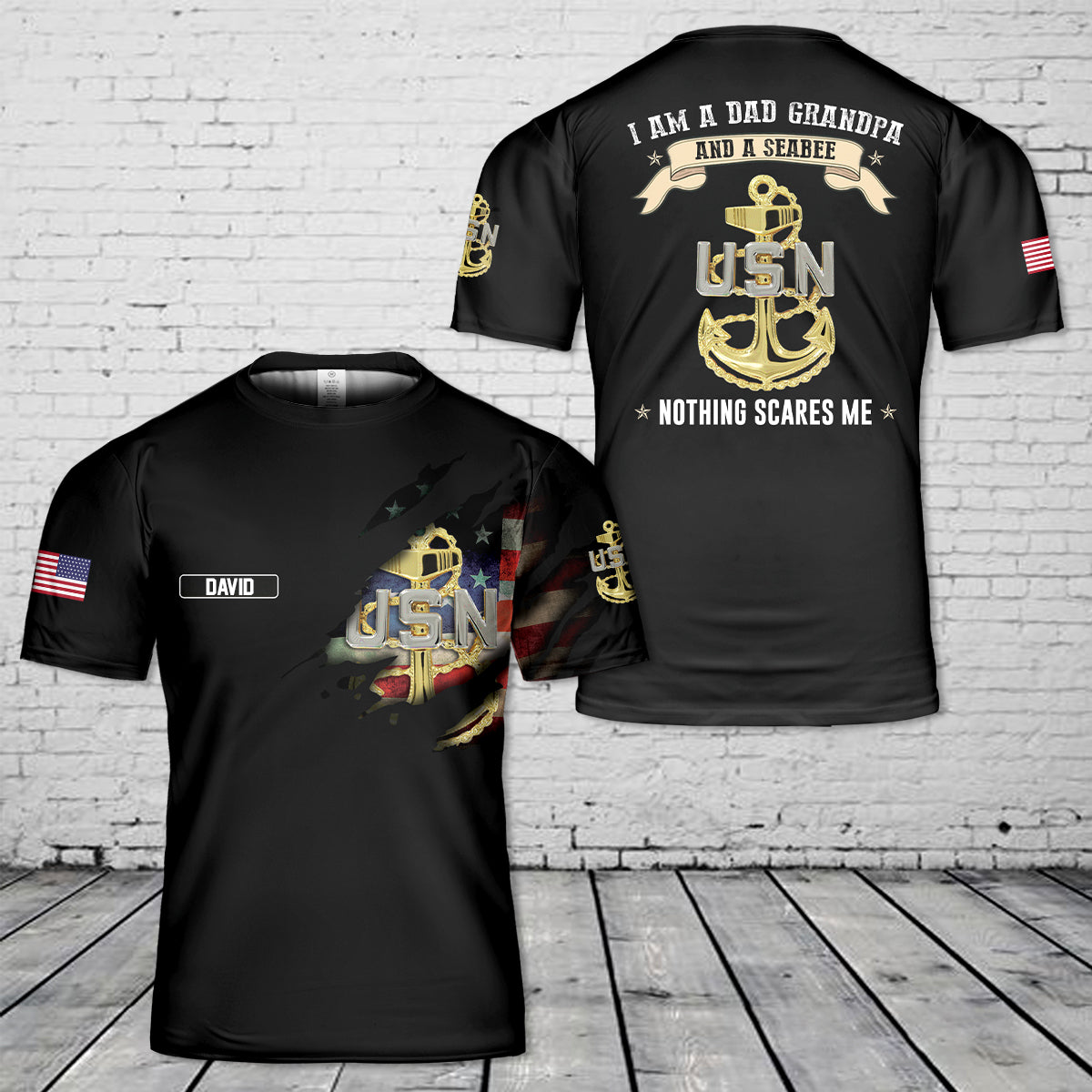 Custom Name US Navy Chief I Am A Dad Grandpa And Nothing Scares Me 3D T-Shirt