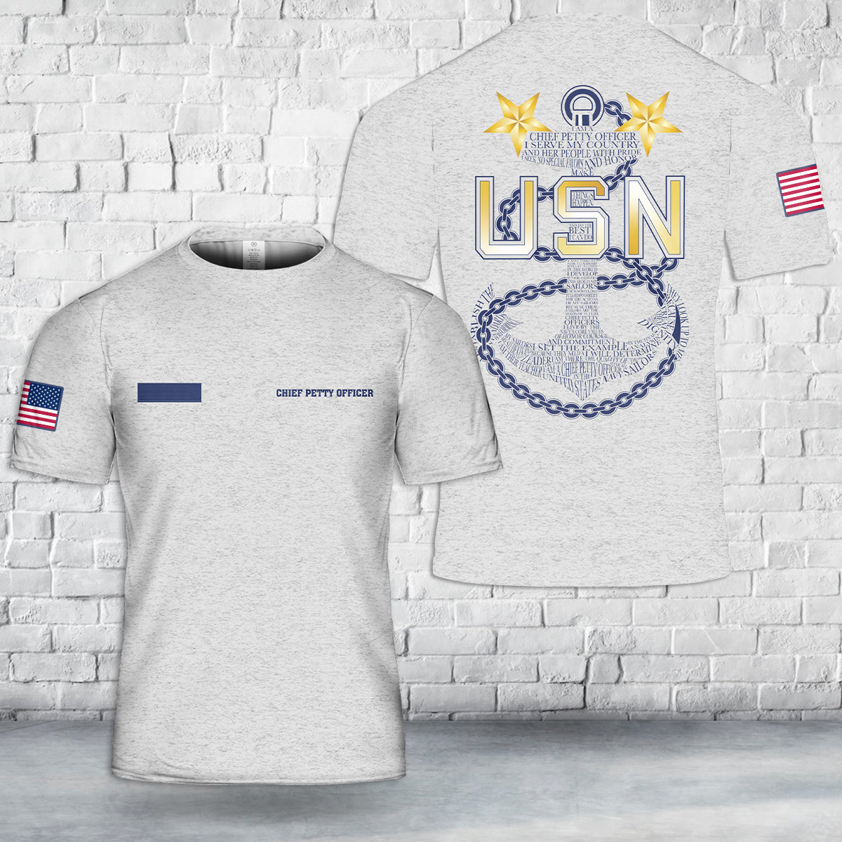 Custom Name US Navy Chief Petty Officer T-Shirt 3D