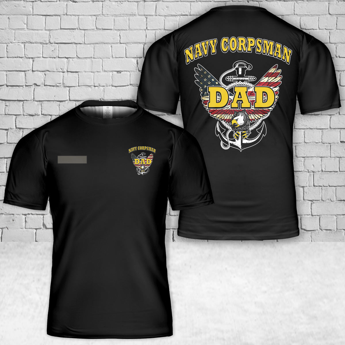 Custom Name US Navy Corpsman Dad T-Shirt 3D