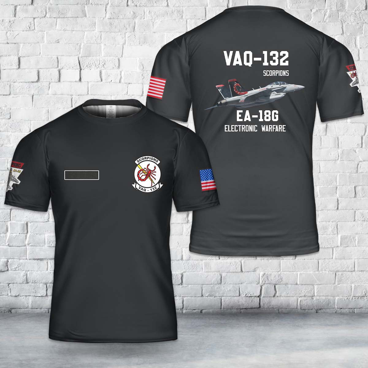 Custom Name US Navy EA-18G Of VAQ-132 "Scorpions" T-Shirt 3D