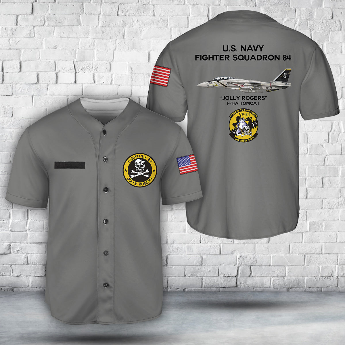 Custom Name US Navy F-14A Tomcat Of VF-84 "Jolly Rogers" Baseball Jersey