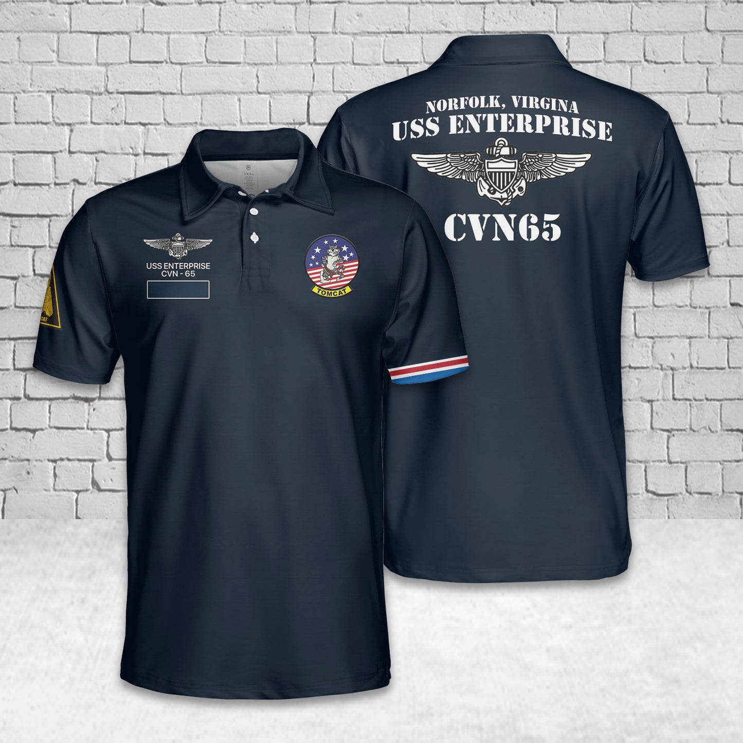 Custom Name US Navy F-14 Tomcat USS Enterprise CVN 65 Polo Shirt