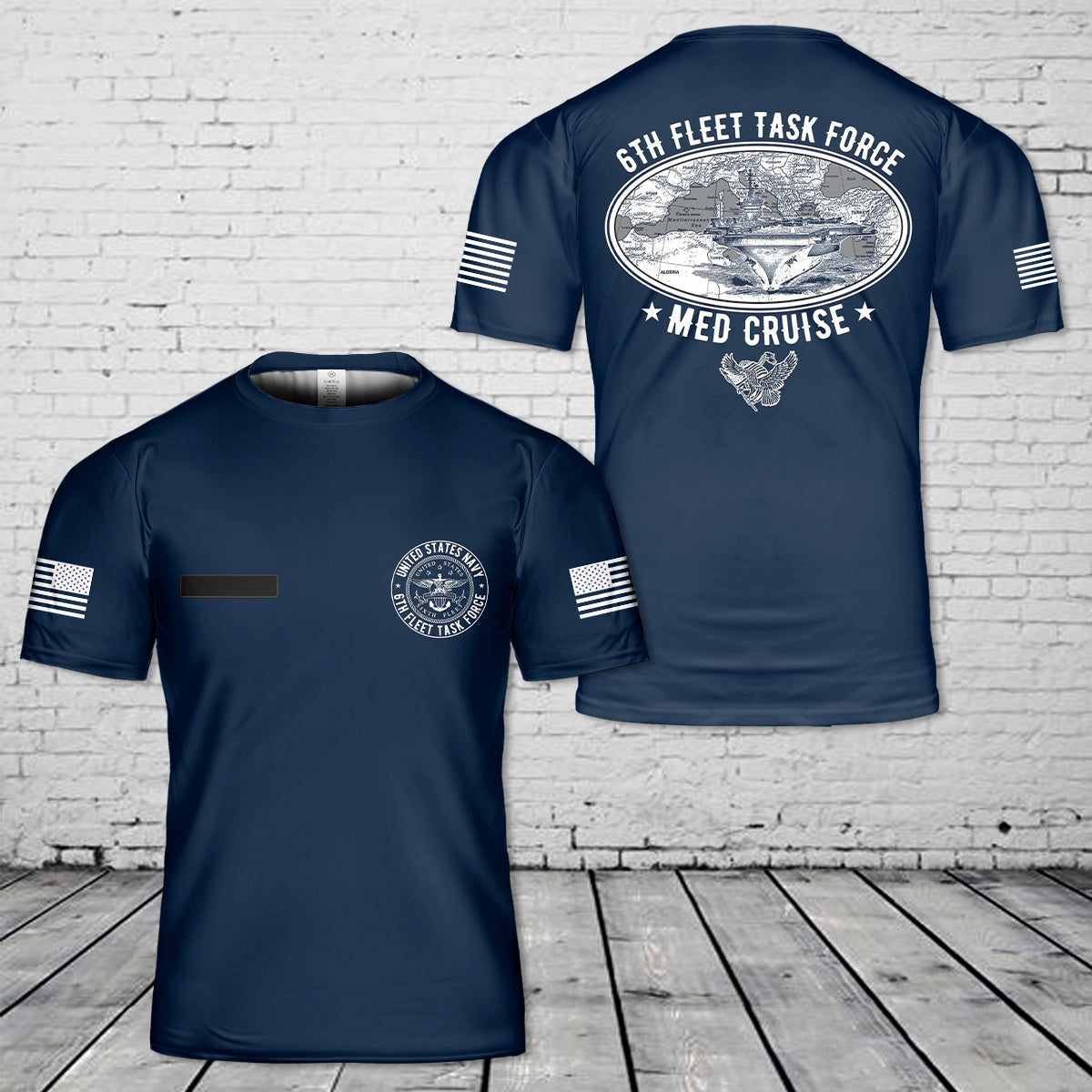 Custom Name US Navy Med Cruise Sixth Fleet T-Shirt 3D
