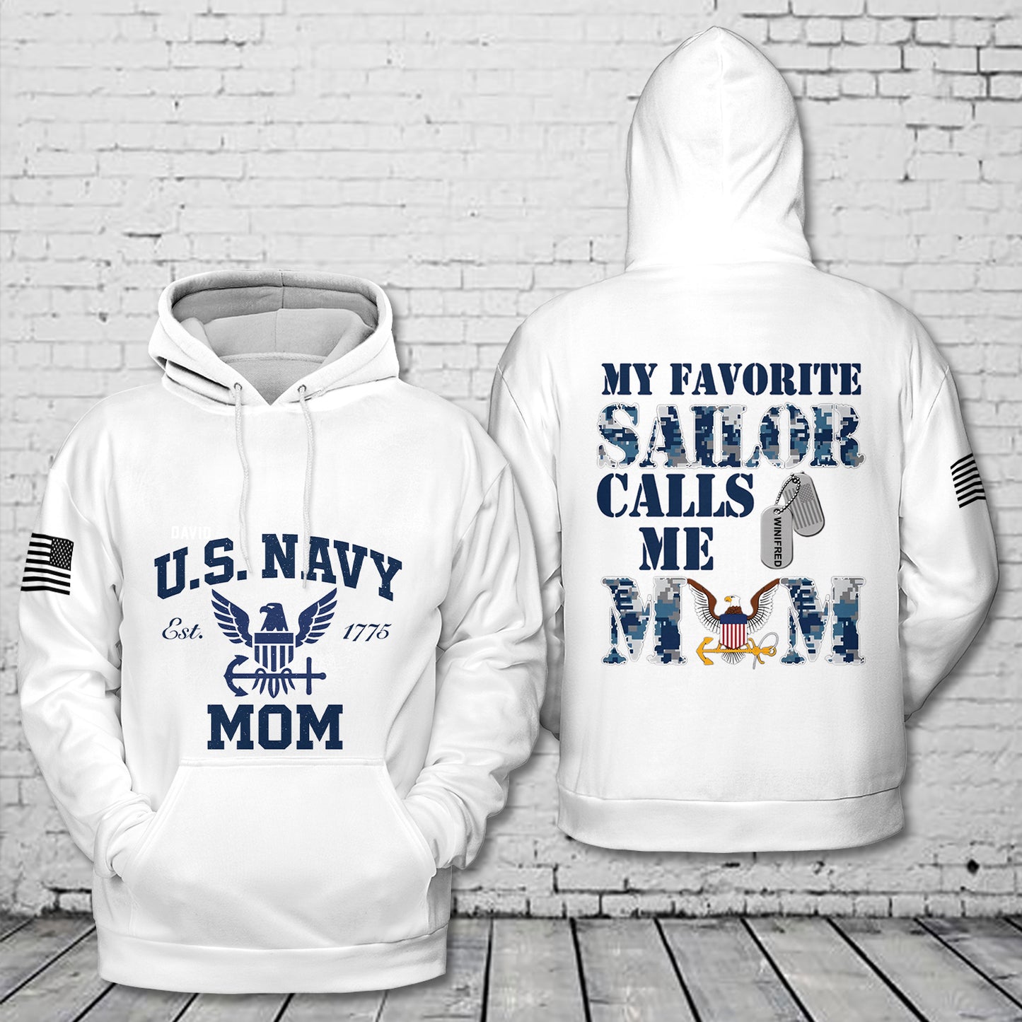 Custom Name US Navy Mom My Favorite Sailor Calls Me Mom 3D Hoodie