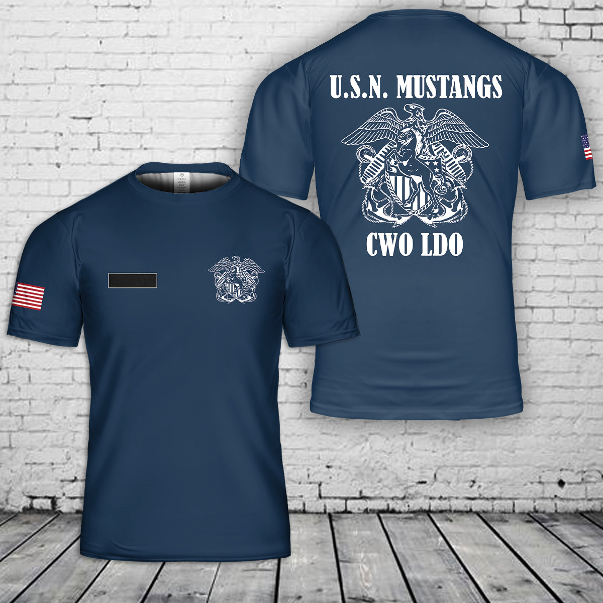 Custom Name US Navy Mustangs CWO LDO T-Shirt 3D