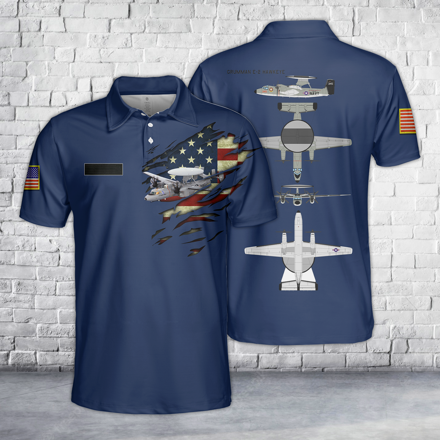 Custom Name US Navy Northrop Grumman E-2 Hawkeye Polo Shirt